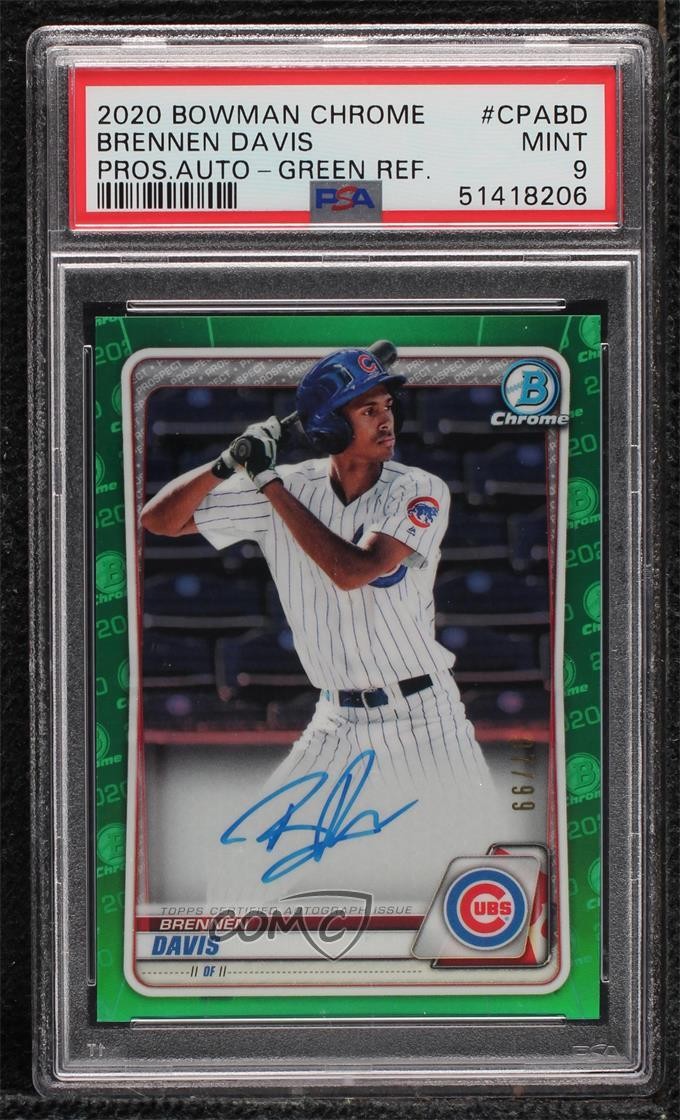 2020 Bowman Chrome Prospects Green Refractor /99 Brennen Davis PSA 9 Auto 5l2