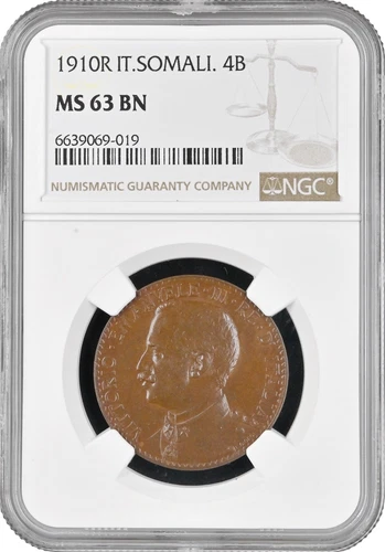Italian Somaliland 4 Besa 1910 R, NGC MS63 BN, "Rupee (1909 - 1924)" Excellent Pop