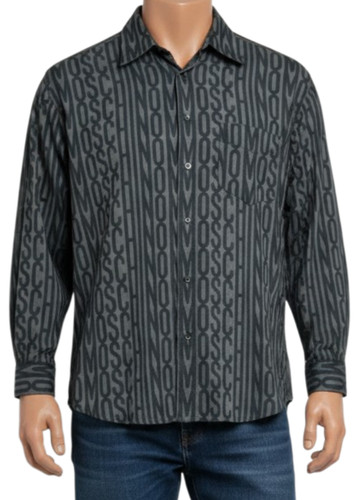 Moschino, Vintage 90s Moschino Cheap Chic Logo Shirt Mens 17 43 Gray Black Button Up Italy