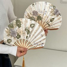 Bamboo Vintage Folding Fan Colorful Shank Classical Dance Fan  Home Decoration