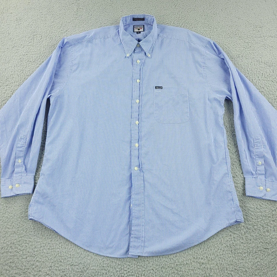 Camisa Faconnable Para Hombres 2XL Azul Blanco Guinga Con Botones Manga Larga Hecha en EE. UU. Foto 3 de 4