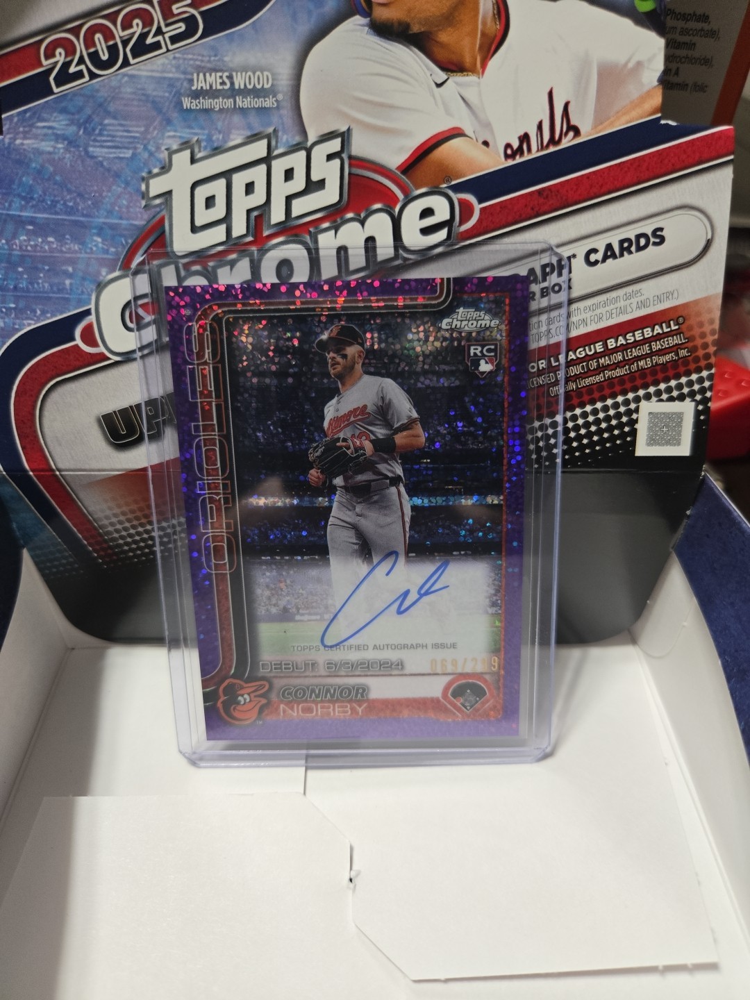 CONNOR NORBY 2025 TOPPS CHROME DEBUT ROOKIE PURPLE SPECKLE RC AUTO /299 Q4450