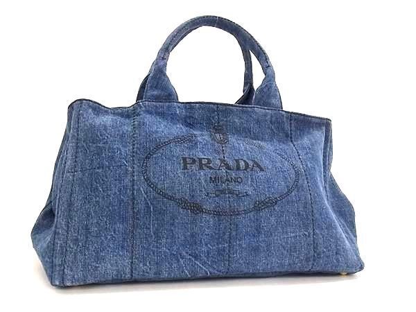 Prada Handbag Canapa Denim B1872B White Tag Triangle Logo Navy   from japan