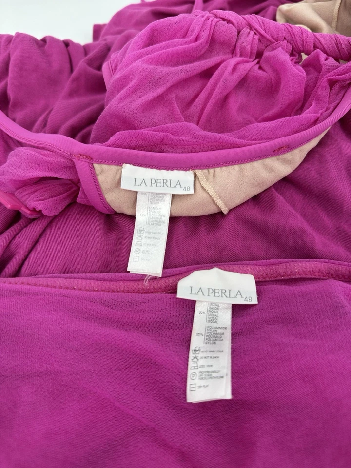 LA PERLA Pink Halter Cover Up Dress & Bikini Top Ruched Sheer Sz 48 US 12 - Image 4 of 4