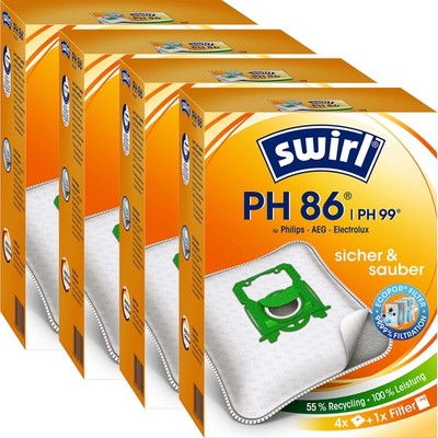 4 Packungen Swirl PH 86 | 16 Staubsaugerbeutel für Philips AEG Electrolux, Volta
