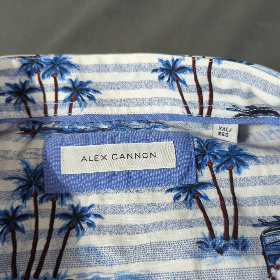 Alex Cannon Shirt Mens 2XL Button Down White Blue Cars Palm Tree Print - Image 4 of 4