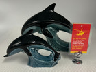 Poole Pottery Dolphins x 2 Green Base On Larger Dolphin Blue Base On Small LMB1c