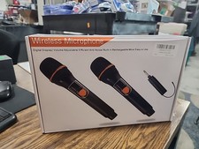 NEW SEALED DFTRT UHF Dual Wireless Microphone System   Rechargeable, 160ft Range