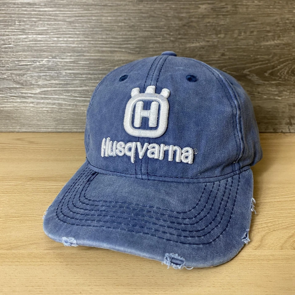 Gorra Husqvarna con correa trasera azul bordada envejecida descolorida para hombre Foto 3 de 4