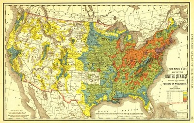 1890 US Population Density Map Rand McNally Census Data History Art Print