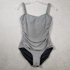 DKNY Swim Suit Womans Extra Large One Piece Black Diamond UPF Beach Bathing Suit