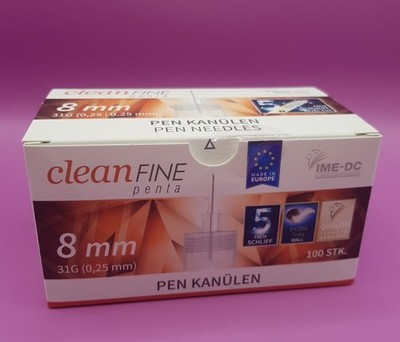 Cleanfine Pen Nadeln 8mm 31G 100 St Pen Kanülen Neu OVP CE Diabetes Insulin
