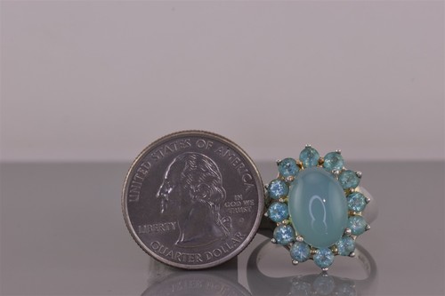 Anillo de plata esterlina azul ovalado con halo de calcedonia cónico banda sólida 925 talla: 10 - Imagen 8 de 8