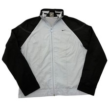 Nike Track Jacket Womens Large Black Grey Full Zip Windbreaker Running Gym