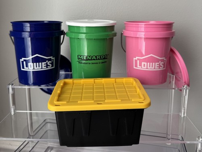 #ad #ad *NEW* Mini Buckets Lowe’s amp; Menards Lowes Mini Tote with Lids Pink amp; Blue Lowes $34.99