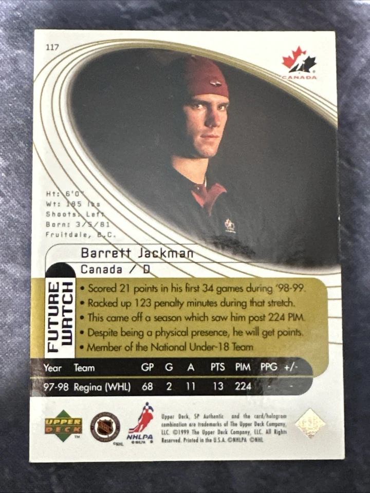1998-99 SP Authentic Future Watch Power Shift 117 Barrett Jackman Canada - Image 2 of 2
