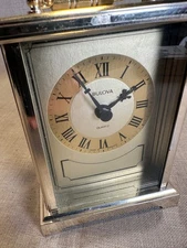 Vintage Bulova Mini Brass Desk Mantel Shelf Clock Quartz Model B-1304 W. Germany