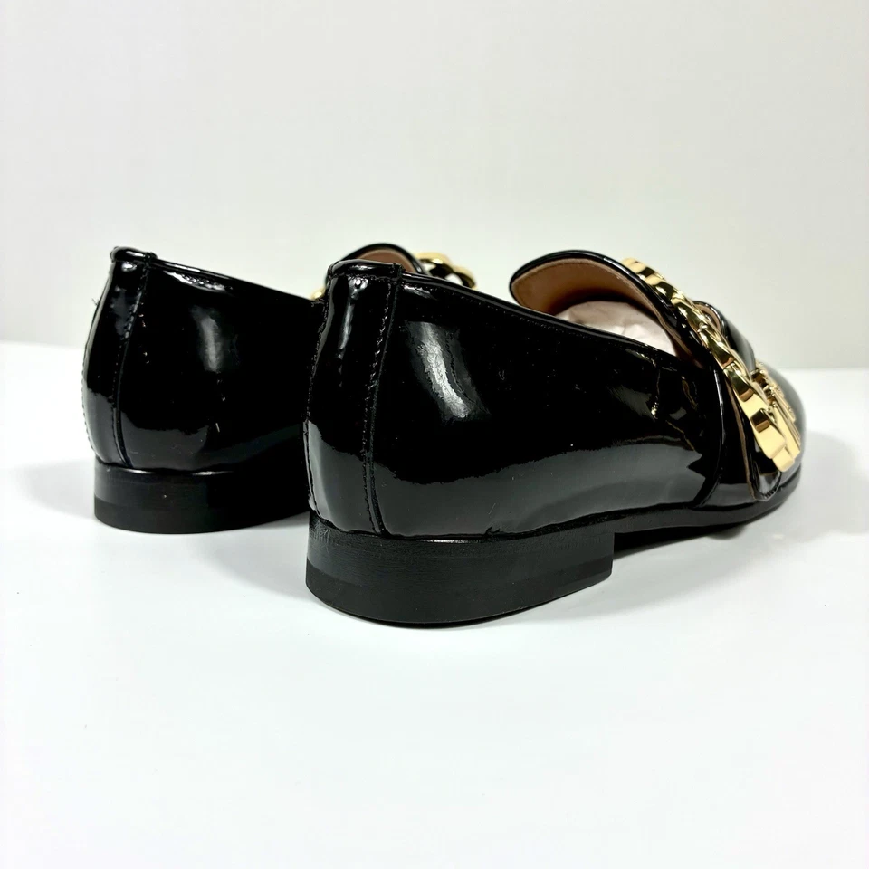 Mocasines Moschino Logo Cadena Cuero Negro Dorado 37 NUEVO Foto 3 de 4
