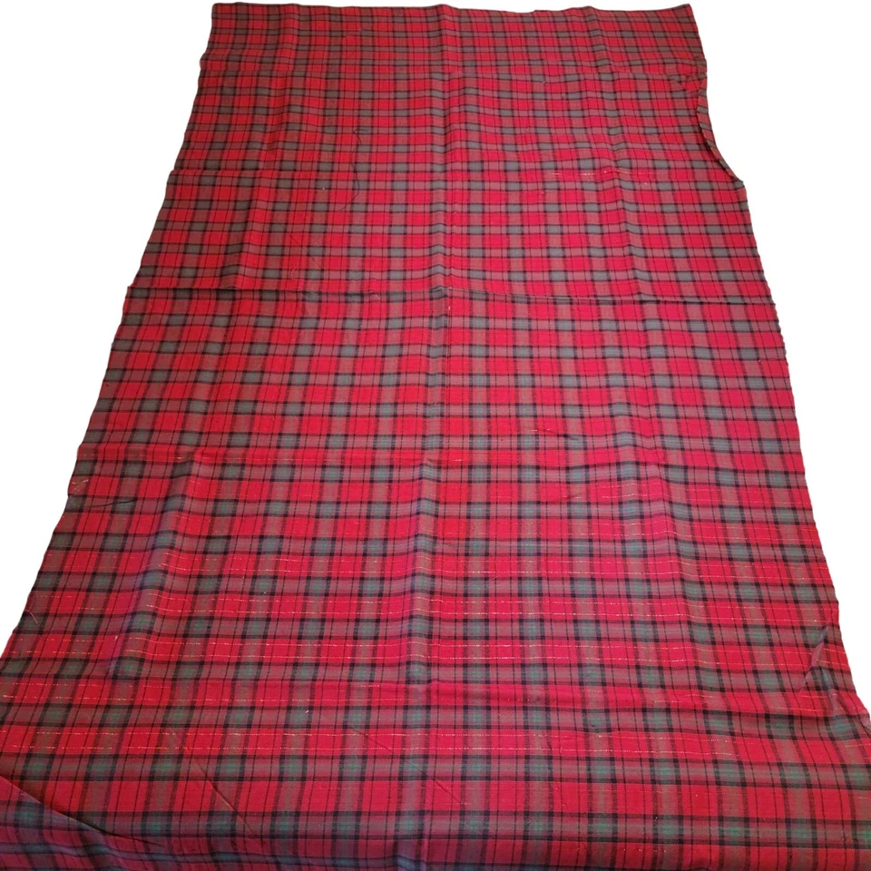 Cotton Fabric Red Green Plaid with Metallic Thread 25"x45" Quilting Sewing - Image 2 of 4