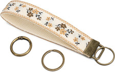 Embroidered Fabric Wristlet Keychain, Wrist Car Key Chain Women with 3 Pcs Metal