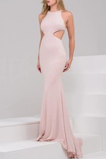 Jovani Blush Pink Rhinestone Embellished Cut Out Gown Size 8 $550