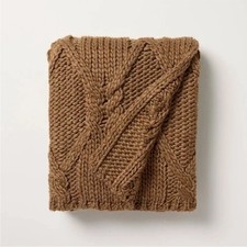 Hearth Hand with Magnolia cable Solid Rib Stripe Knit Throw Blanket Brown NWT