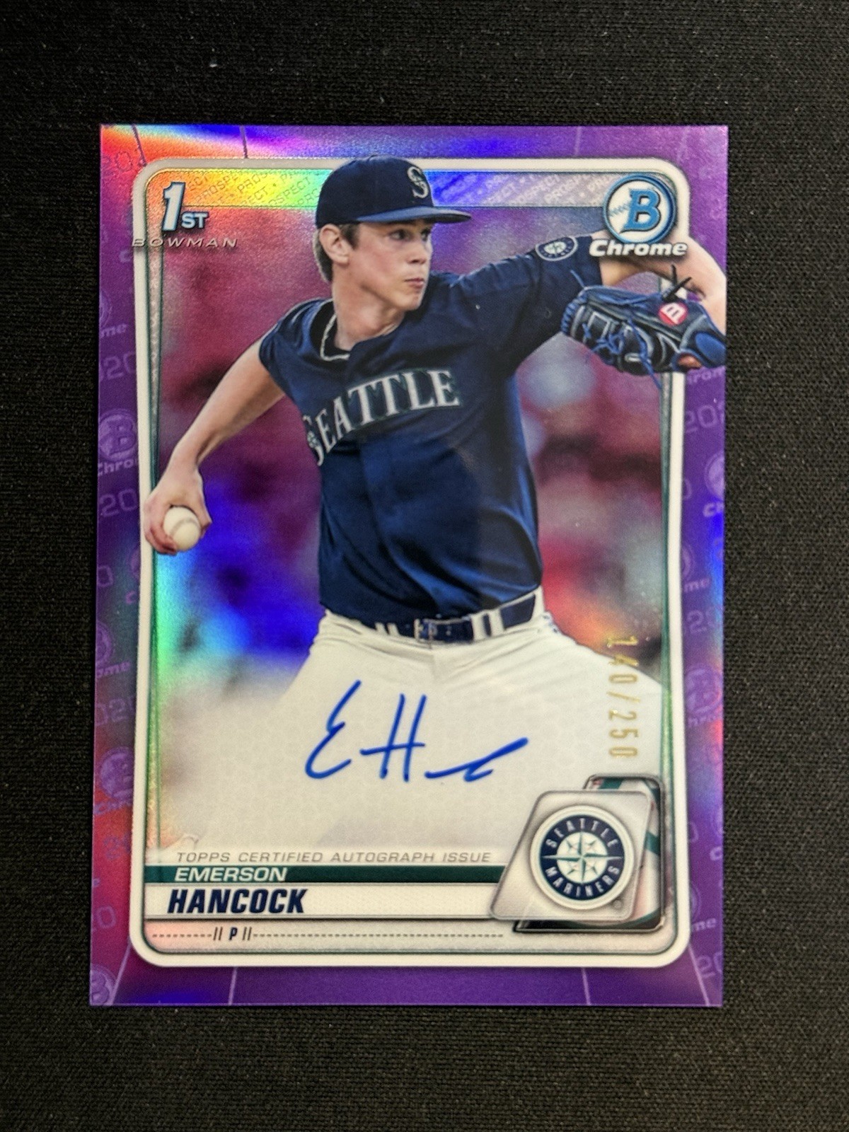 Emerson Hancock 2020 Bowman Chrome Draft Purple Refractor Auto 1st Bowman /250
