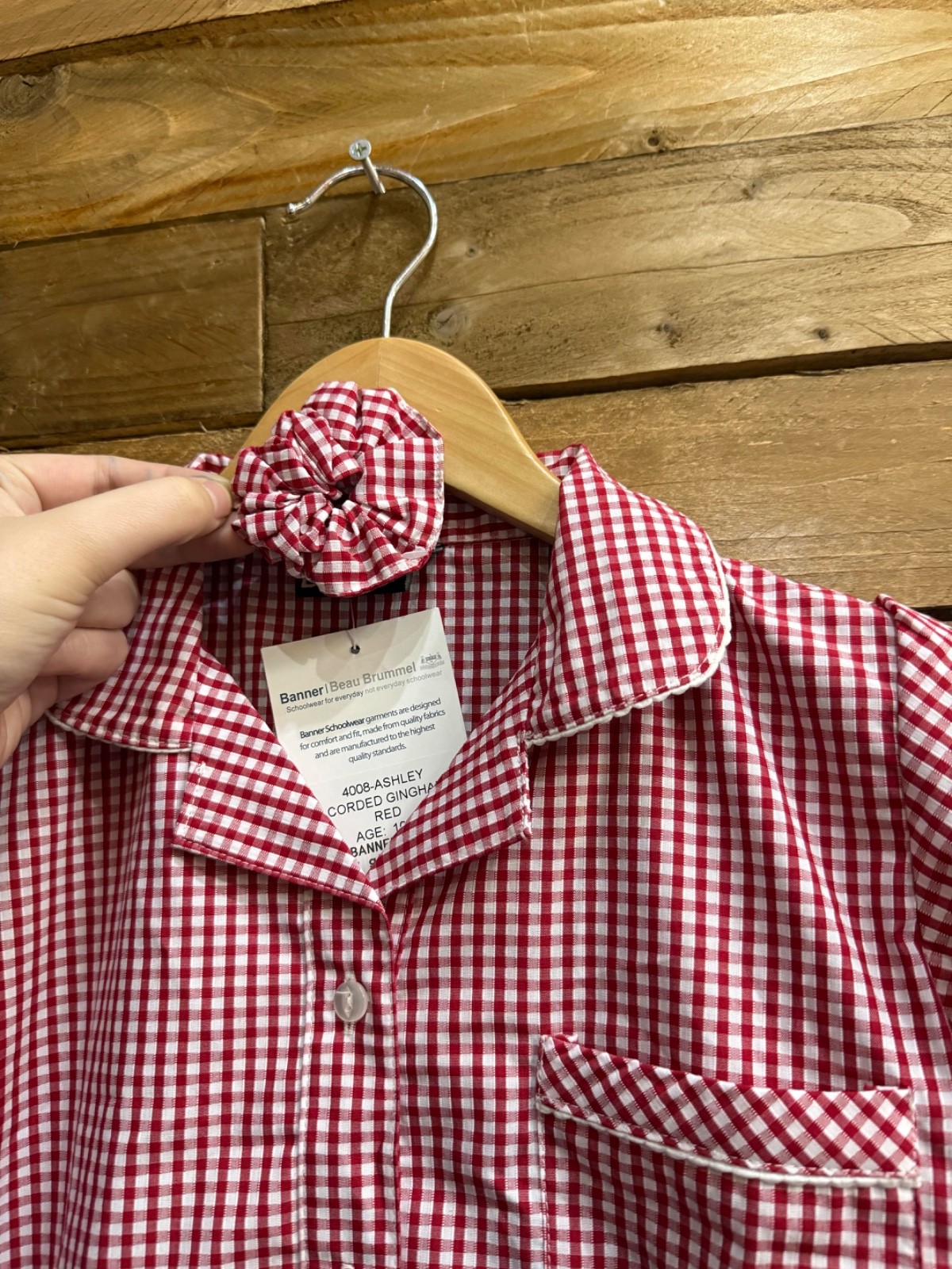Red Girls Banner  Ashley Gingham School Summer Dress with scrunchie image 2