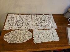 Vintage Needle Lace Net Doilies Placemat Handmade White Hand Work Granny Core