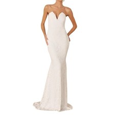NWT Lulus Passionate Charisma White Lace Strapless Mermaid Maxi Dress M Wedding