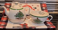 Christmas Spode tea pot and cup  plus 4 mugs