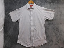 Brioni Shirt Mens L White Cotton Short Sleeve Button Up Check Slim Fit