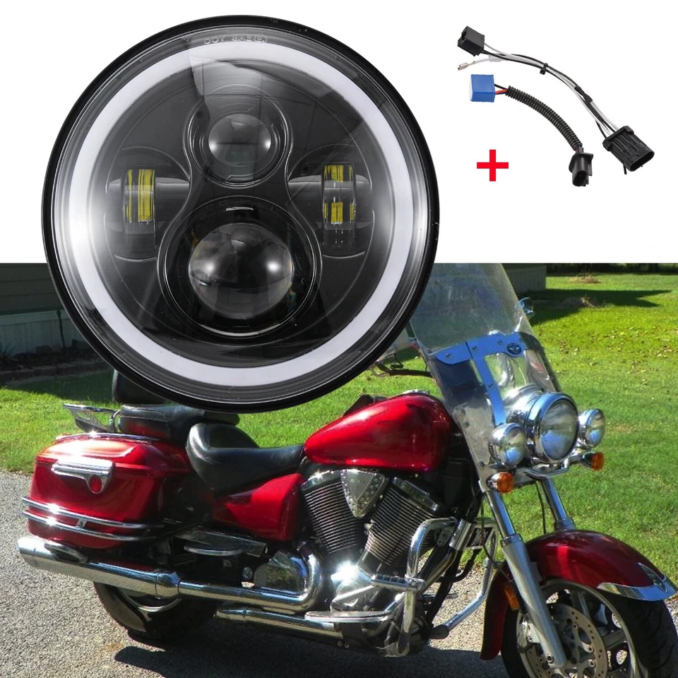 Para Victory V92 C SC TC Cruiser Motocicleta 7" Faro LED Anillo de haz alto/bajo DRL Foto 2 de 4