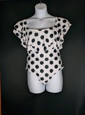 2XL Women's Plus Size Once Piece Black  White Polka Dot Swimsuit