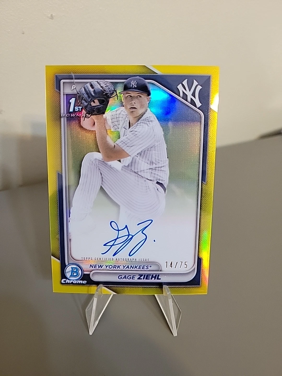 2024 Bowman Draft Gage Ziehl Chrome Yellow Refractor Auto /75 Yankees 1st Bowman