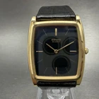 Seiko Tank Watch Men 30mm Blue Dial Gold Tone Rectangle 7800-5309 New Battery