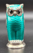'Green Owl' Salt Shaker David Andersen Norway Sterling Silver Gilt & Enamel #7