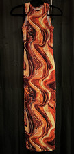Women's S Sleeveless Bodycon Dress Abstract Swirl Cut-Out Open Back