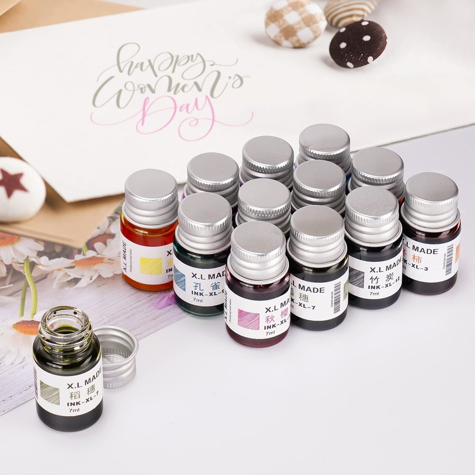 AOMAYLL Drawing Inks,Calligraphy Inks, 12 Colorful Dip Pen Ink Set for ...