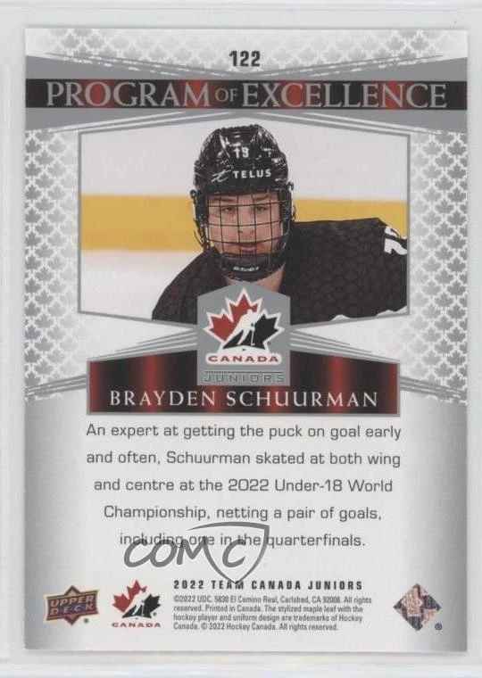 2022 Team Canada Juniors Program of Excellence UD Exclusives Brayden Schuurman - Image 2 of 2