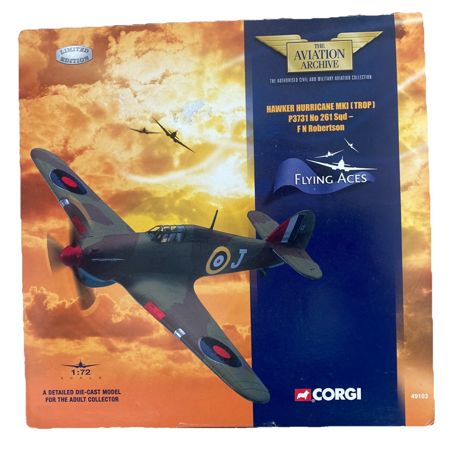 Corgi Aviation 1:72 Hawker Hurricane MKI RAF 261 Sqn 49103 FN Robertson Lt Ed