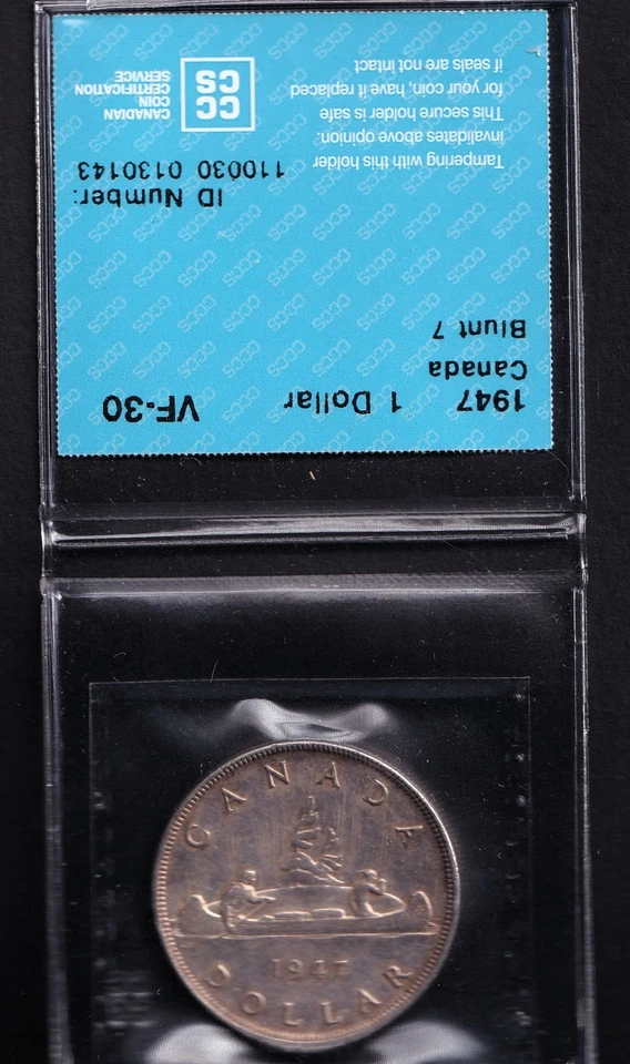 Canada 1947 Silver $1 One Dollar CCCS VF-30 Blunt 7 King George VI Rare - Image 2 of 2