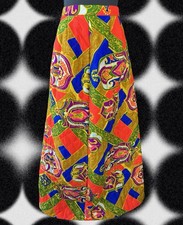 Vintage 1960 s Psychadelic Dayglow Quilted Alex Coleman Maxi Skirt