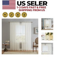 Elegant Ivory Sheer Voile Window Treatment Panels 54"W x 84"L - Modern Farmhouse