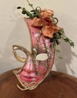Venetian Carnival Mask Hand Painted Made in Italy Venezia Pink Floral Wall Decor
