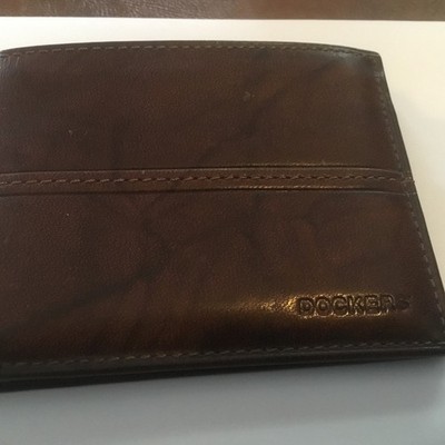 Dockers Men's Handcrafted Brown Bifold Wallet Full Grain Leather NEW!