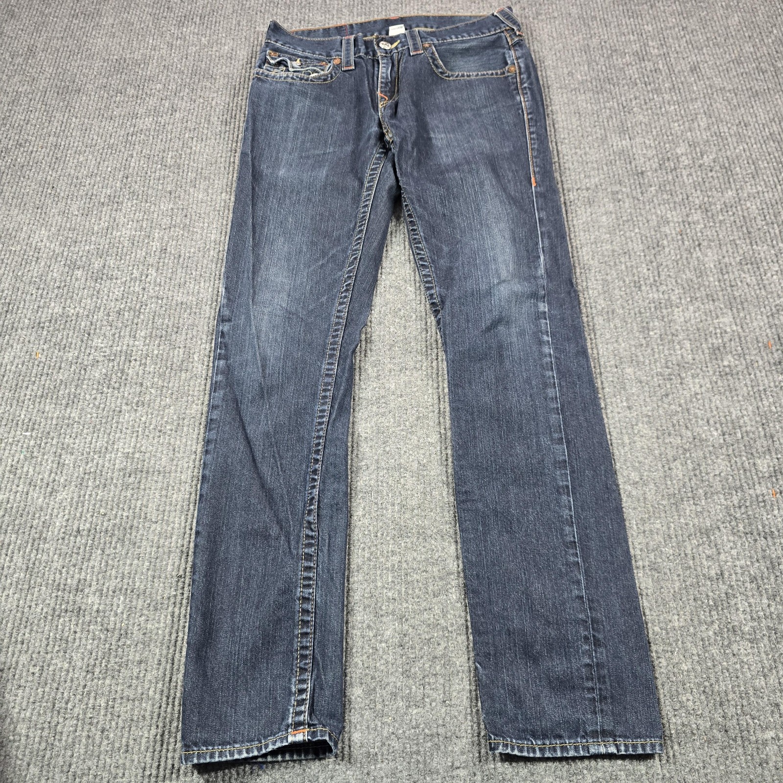 True Religion Skinny Jeans Mens 30x32 Blue Dark Wash Slim Straight Flap Pocket thumbnail 3