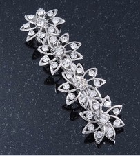 Silver Tone Crystal Diamante 'Flower' Barrette Hair Clip Grip