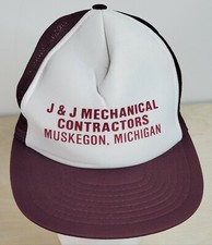 Trucker Hat Mesh Adjustable Snap Back Burgundy White J J MECHANICAL Contractors