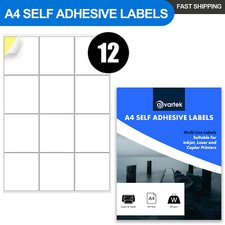 A4 12 Labels Per Sheet Labels - Self Adhesive Sticky White Multi Purpose Sticker
